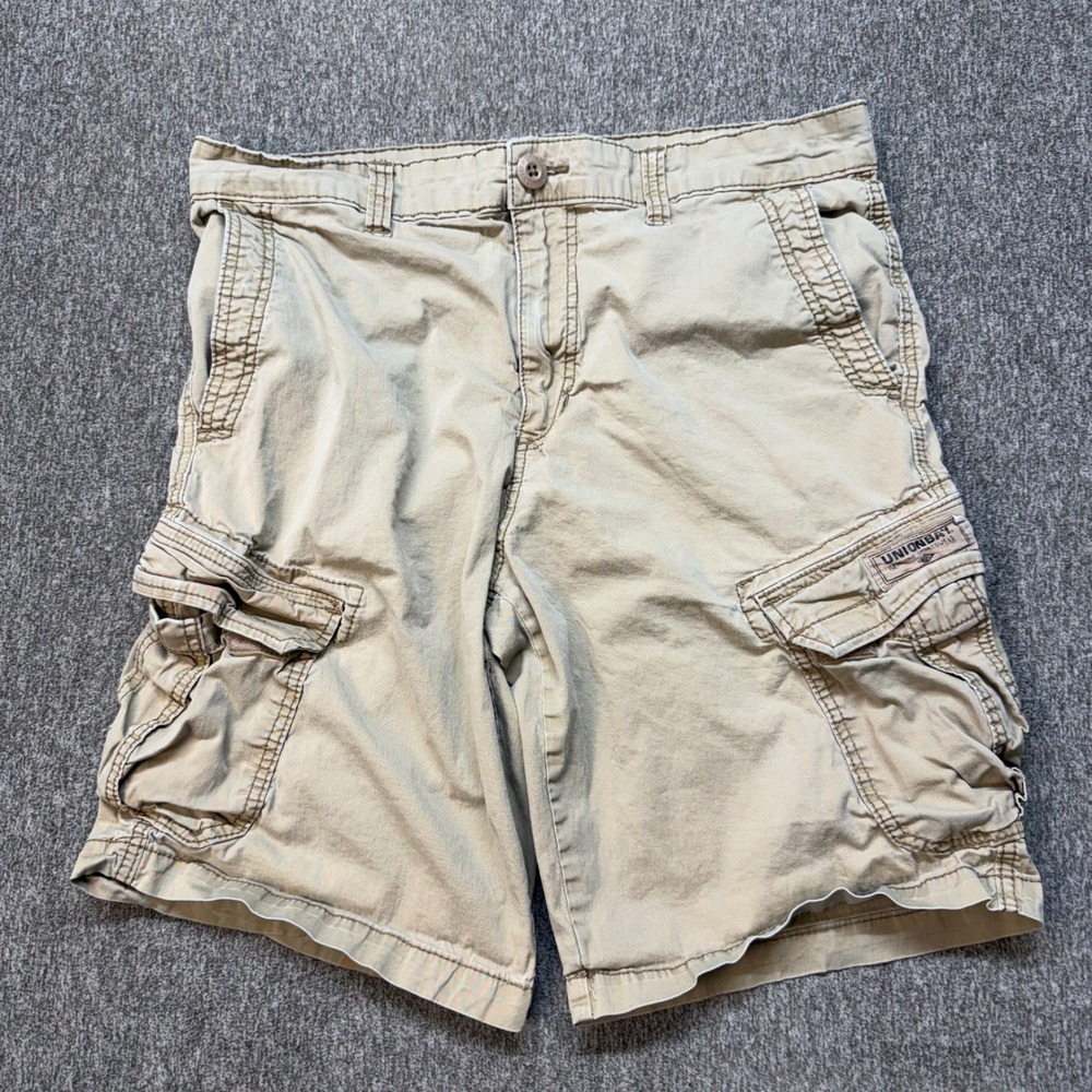 Unionbay Mens Cargo Shorts Tan Khaki Cotton Twill Multi Pocket Outdoor Size 35